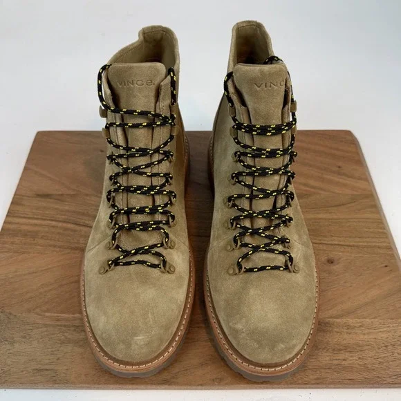 Mens Vince Safi Beige Leather Lace Up Comfort Casual Combat Boots Size 10 M GUC